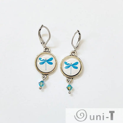 Dragonfly and Butterfly Glass Dome Earrings Kathy James