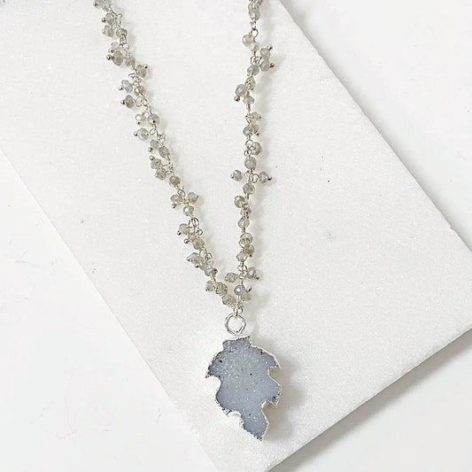 Druzy Leaf with Labradorite Cluster Sterling Silver Necklace Regina McGearty