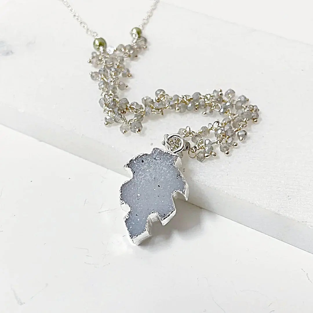 Druzy Leaf with Labradorite Cluster Sterling Silver Necklace Regina McGearty