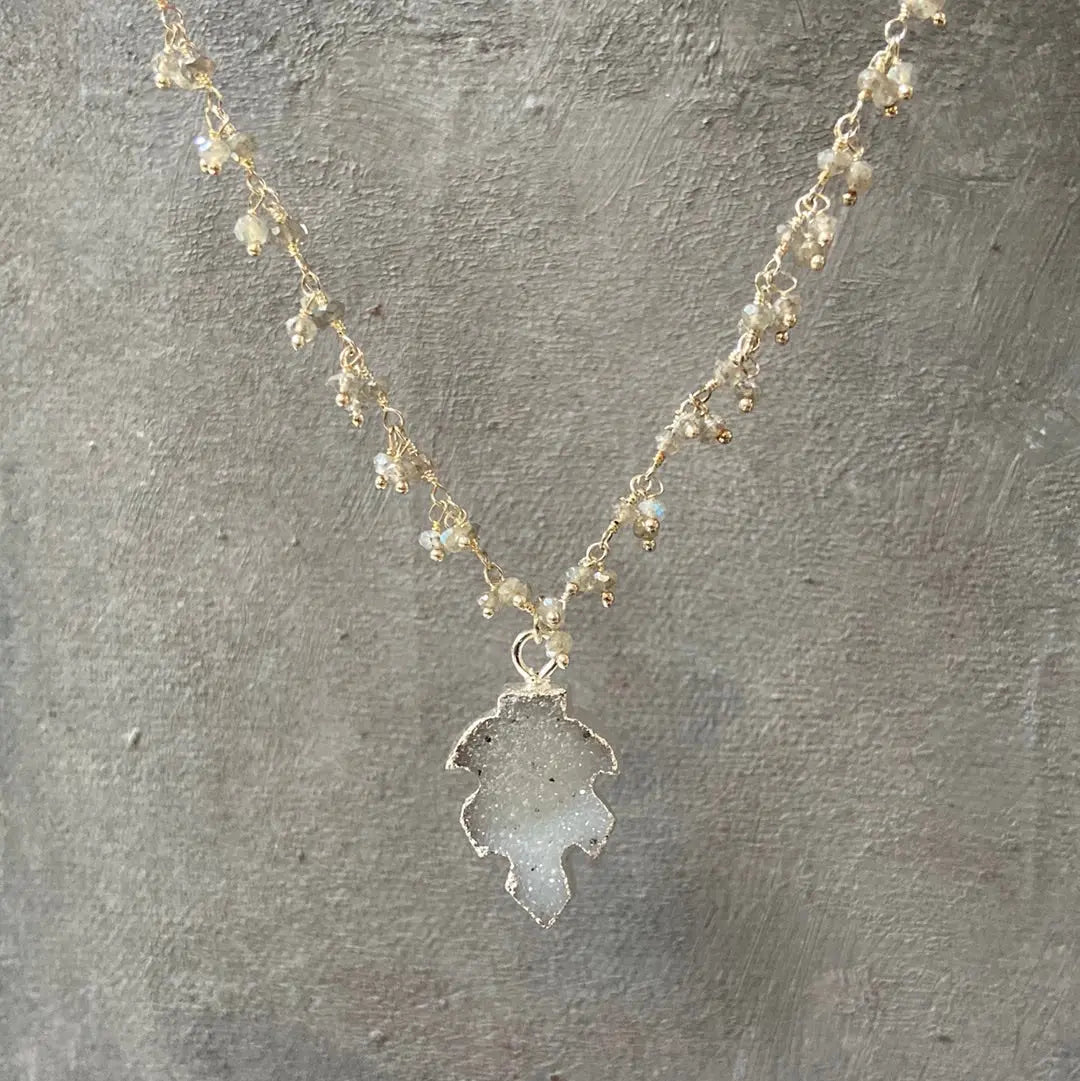 Druzy Leaf with Labradorite Cluster Sterling Silver Necklace Regina McGearty