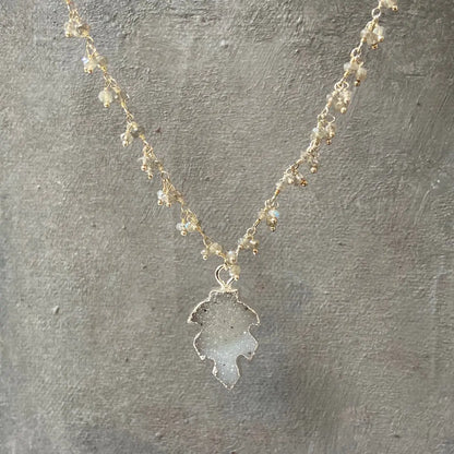 Druzy Leaf with Labradorite Cluster Sterling Silver Necklace Regina McGearty