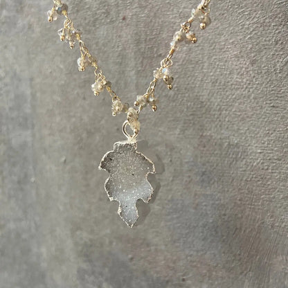 Druzy Leaf with Labradorite Cluster Sterling Silver Necklace Regina McGearty