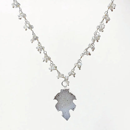 Druzy Leaf with Labradorite Cluster Sterling Silver Necklace Regina McGearty