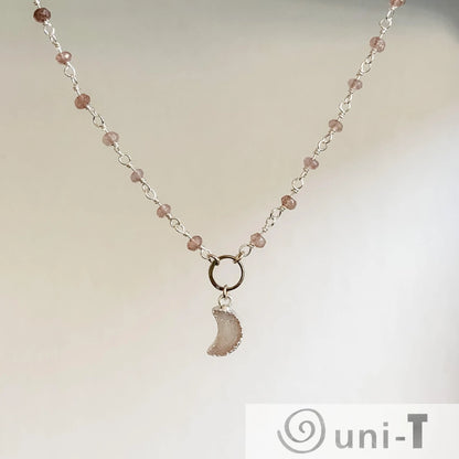 Druzy Quartz Mini Moon and Chocolate Moonstone with Sterling Silver Circlet Necklace Regina McGearty
