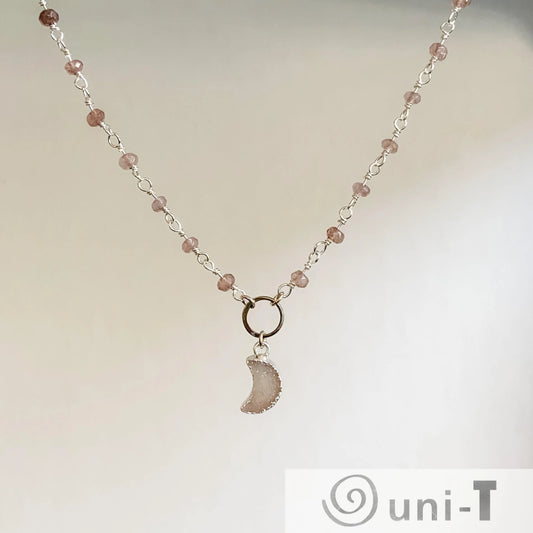 Druzy Quartz Mini Moon and Chocolate Moonstone with Sterling Silver Circlet Necklace Regina McGearty