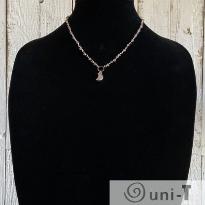 Druzy Quartz Mini Moon and Chocolate Moonstone with Sterling Silver Circlet Necklace Regina McGearty