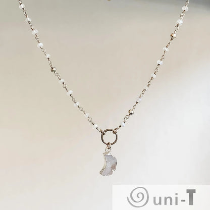 Druzy Quartz Mini Moon and Moonstone with Sterling Silver Circlet Necklace Regina McGearty