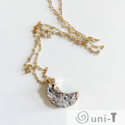 Druzy Quartz Natural Moon and Moonstone with 14K Gold Filled Necklace Regina McGearty