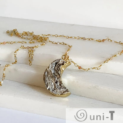 Druzy Quartz Natural Moon and Moonstone with 14K Gold Filled Necklace Regina McGearty