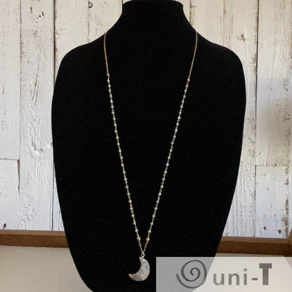 Druzy Quartz Natural Moon, Gray Jade and Brass with 14K Gold Filled Necklace Regina McGearty