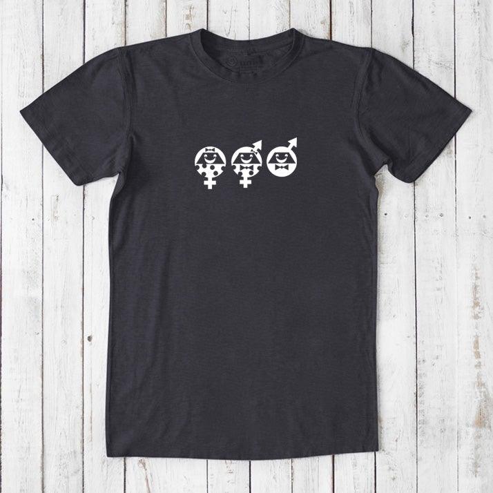 Men's Equality T-Shirt in Bamboo & Organic Cotton in black with white gender equality graphic, promoting unity and human rights.
