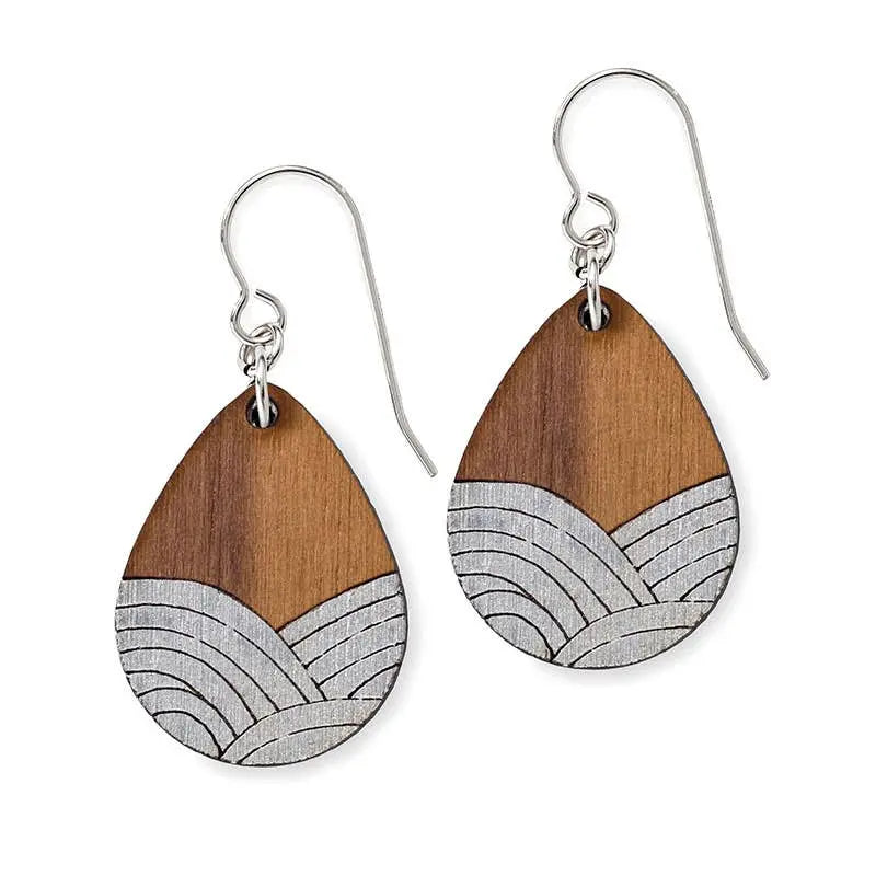 Earrings - Deco Drop Silver Treeline and Tide