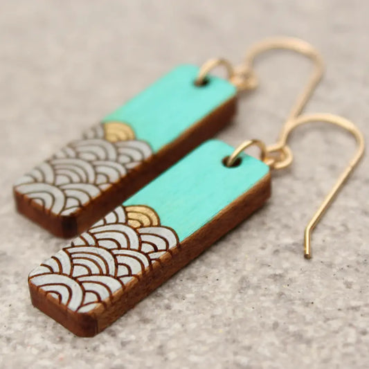 Earrings - Waves Teal Treeline and Tide