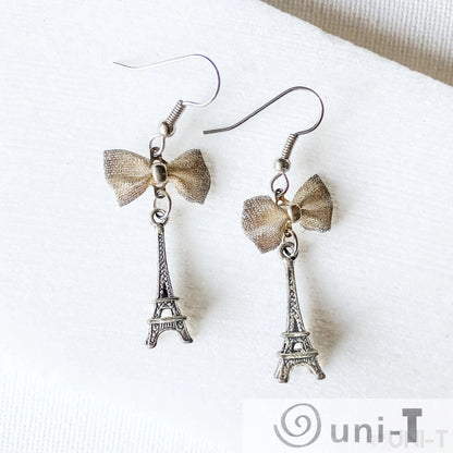 Eiffel Tower Charm Earrings with Bows Shana Cohen