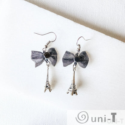 Eiffel Tower Charm Earrings with Bows Shana Cohen