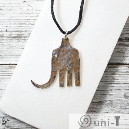 Elephant Silver Plated Fork Necklace with 20" Black Cord Ed F Lane
