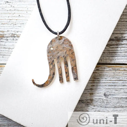 Elephant Silver Plated Fork Necklace with 20" Black Cord Ed F Lane