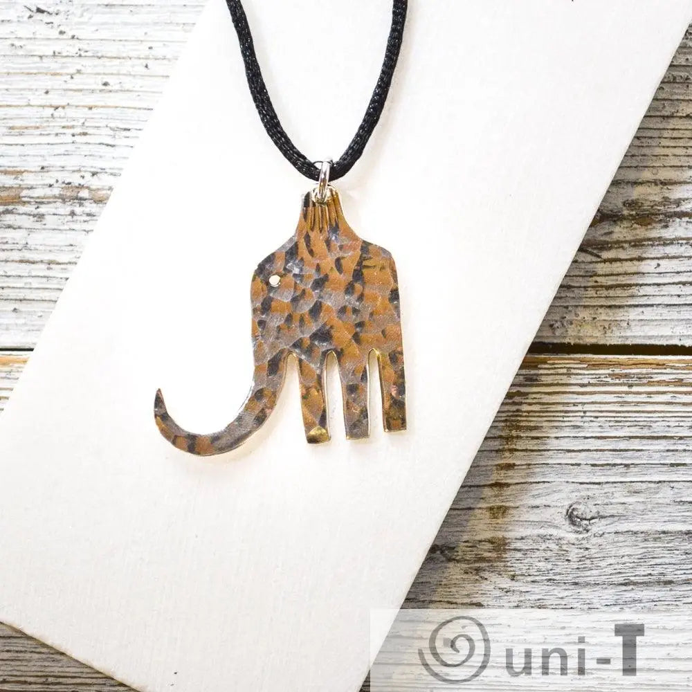 Elephant Silver Plated Fork Necklace with 20" Black Cord Ed F Lane