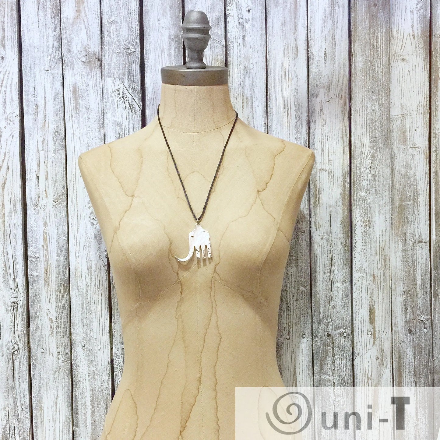 Elephant Silver Plated Fork Necklace with 20" Black Cord Ed F Lane