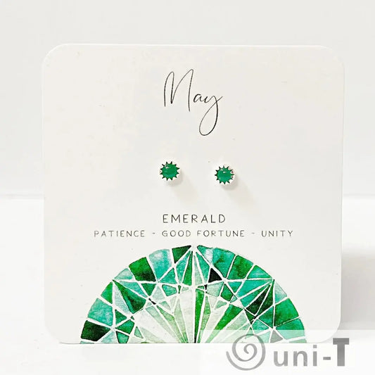Emerald Stud Earrings, Birthday Gemstone - May Janine Gerade