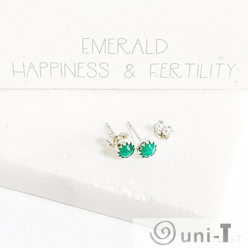 Emerald Stud Earrings, Birthday Gemstone - May Janine Gerade