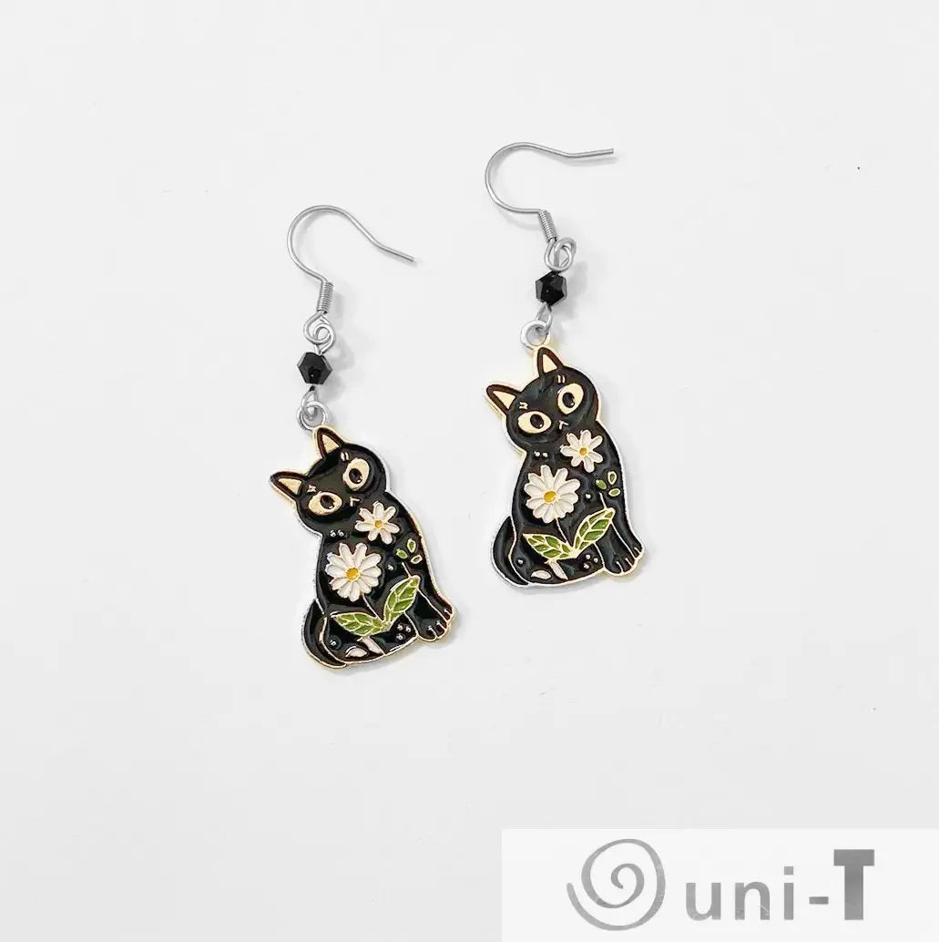 Enamel Daisy Black Cats Earrings Shana Cohen