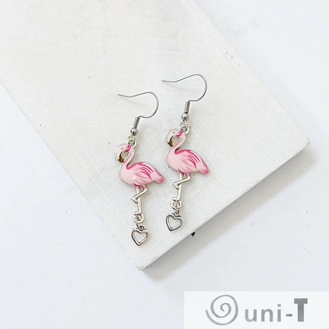 Enamel Flamingo Heart Drop Earrings Shana Cohen