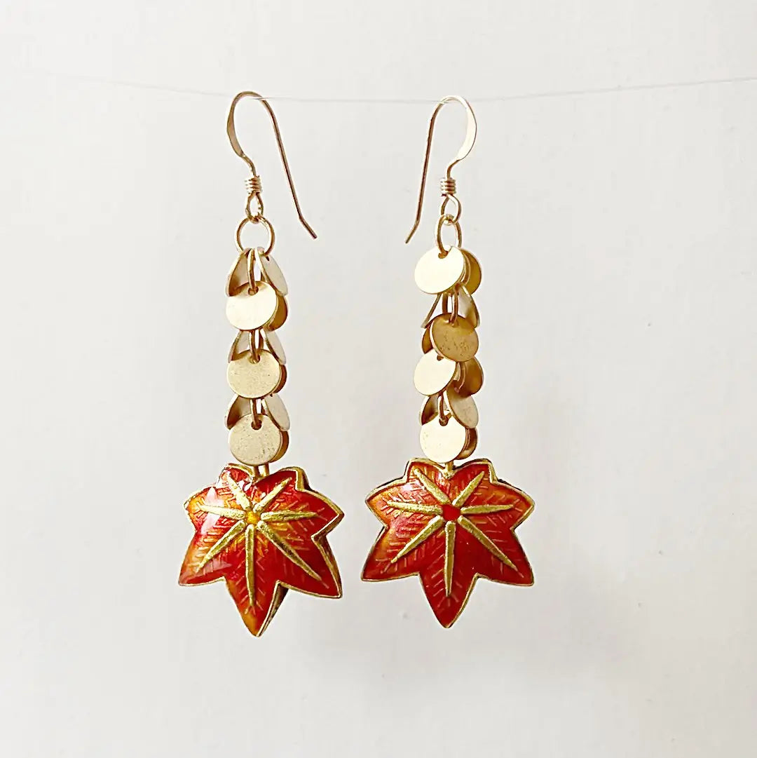 Enamel Leaves, Dot Fringe 14K Gold Fill Earrings Regina McGearty