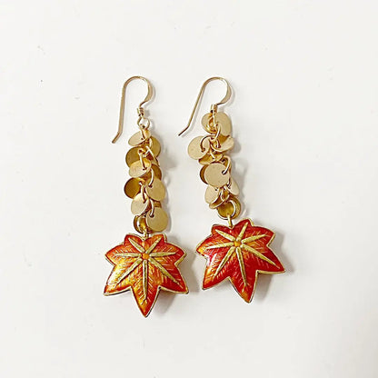 Enamel Leaves, Dot Fringe 14K Gold Fill Earrings Regina McGearty