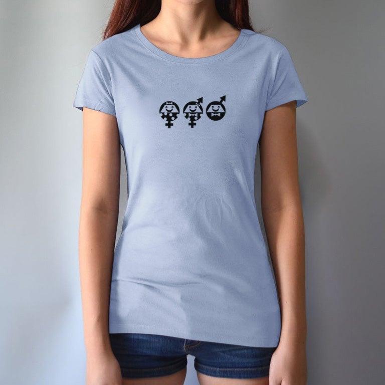 Women's Equality T-Shirt in light blue bamboo & organic cotton with black graphic. Ethical statement tee for allies supporting social justice.