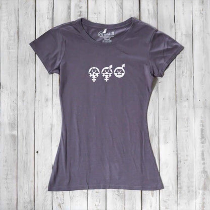 Women's Equality T-Shirt in gray bamboo & organic cotton with white graphic. Eco-conscious fashion supporting gender equality and unity.