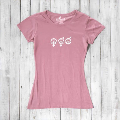 Women's Equality T-Shirt in pink bamboo & organic cotton with white graphic. Feminist graphic tee for allies promoting fairness and inclusion.