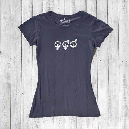 Women's Equality T-Shirt in navy bamboo & organic cotton with white graphic. Organic cotton tee for social justice and human rights awareness.