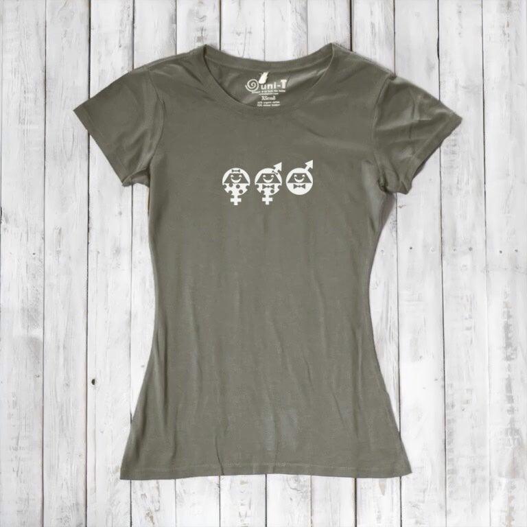 Women's Equality T-Shirt in olive bamboo & organic cotton with white graphic. Eco-friendly tee for allies advocating for gender equality.
