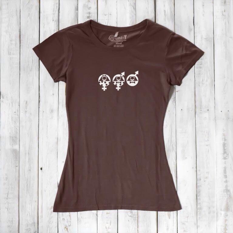 Women's Equality T-Shirt in brown bamboo & organic cotton with white graphic. Organic cotton tee supporting social justice and fairness.