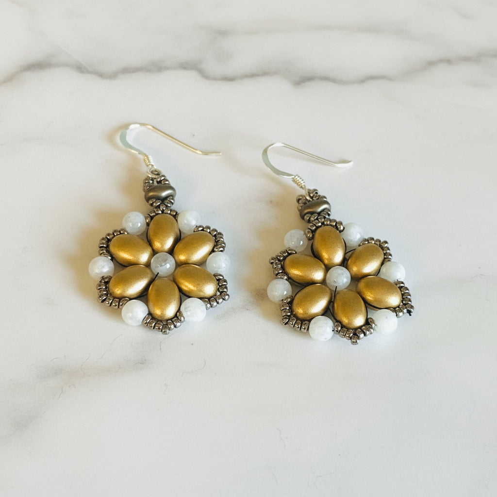 Flower Medallion Earrings, Gold Medallion Earrings, Golden Earrings Janine Gerade