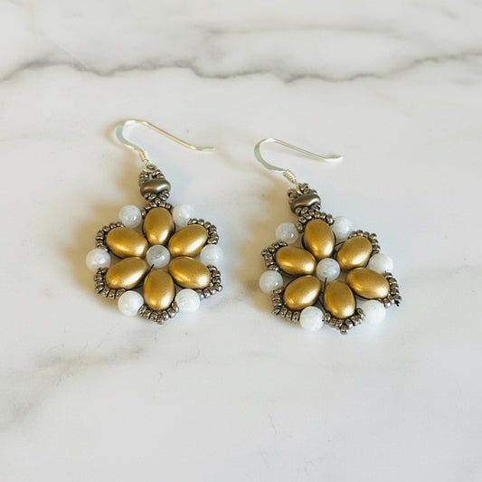 Flower Medallion Earrings, Gold Medallion Earrings, Golden Earrings Janine Gerade
