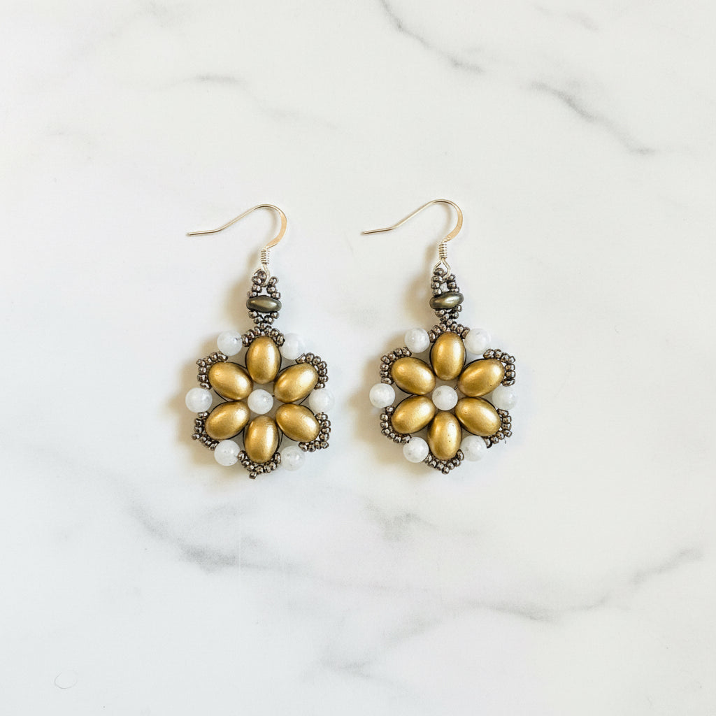 Flower Medallion Earrings, Gold Medallion Earrings, Golden Earrings Janine Gerade
