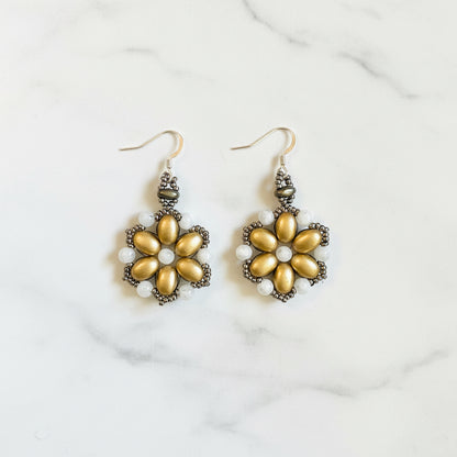 Flower Medallion Earrings, Gold Medallion Earrings, Golden Earrings Janine Gerade