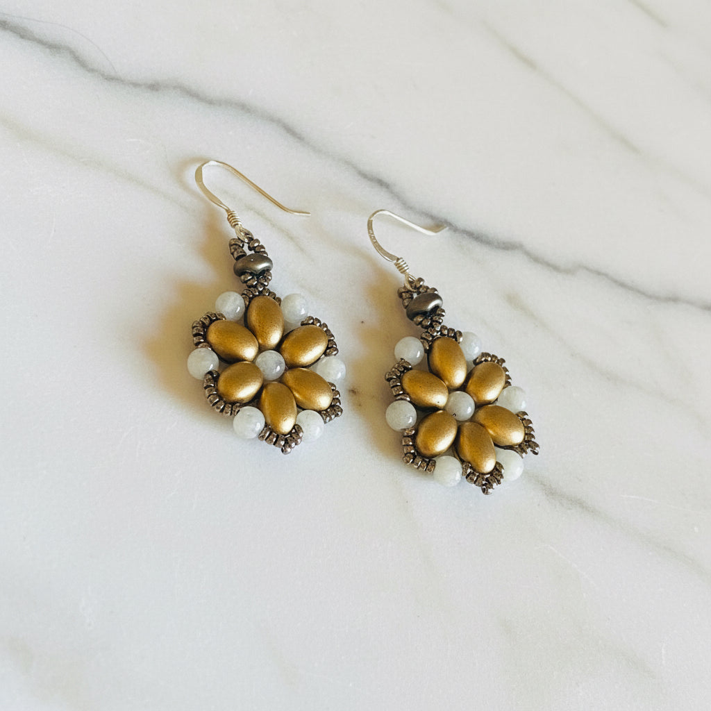 Flower Medallion Earrings, Gold Medallion Earrings, Golden Earrings Janine Gerade