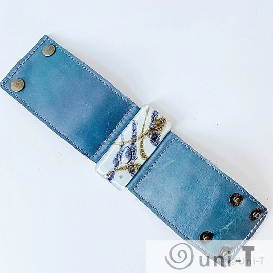 Fused Recycled Glass 2" Reclaimed Leather Cuff Carolina Portillo