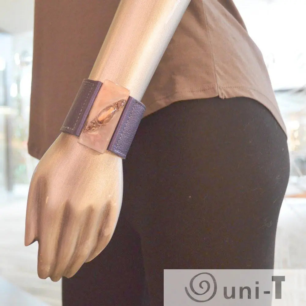 Fused Recycled Glass 2" Reclaimed Leather Cuff Carolina Portillo