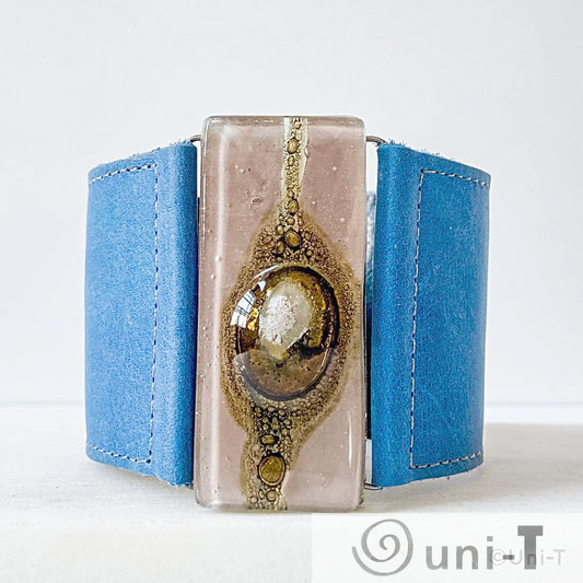 Fused Recycled Glass 2" Reclaimed Leather Cuff Carolina Portillo