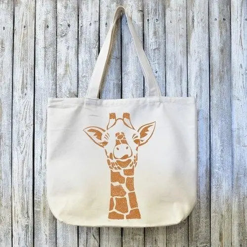Giraffe Organic Tote Bag - Handmade Design featuring a smiling giraffe print on eco-friendly organic canvas. Durable and perfect for sustainable gifting.