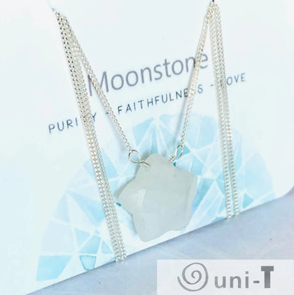 Gemstone Star Necklace - Buy Now | Genuine Gemstone Jewelry with a moonstone star pendant on an 18-inch sterling silver chain, symbolizing purity and love.