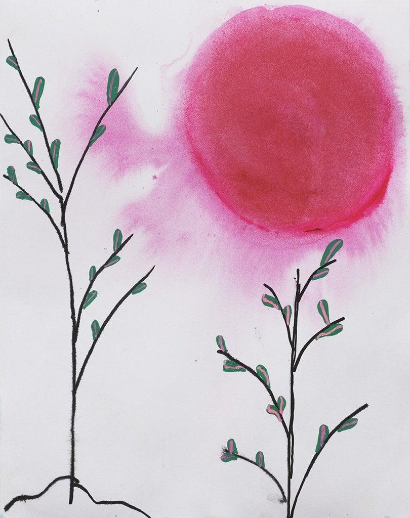 Pink Super Moon Giclee Print, Japanese Inspired Art, Pink Art, Happy Art 8x10 Uni-T