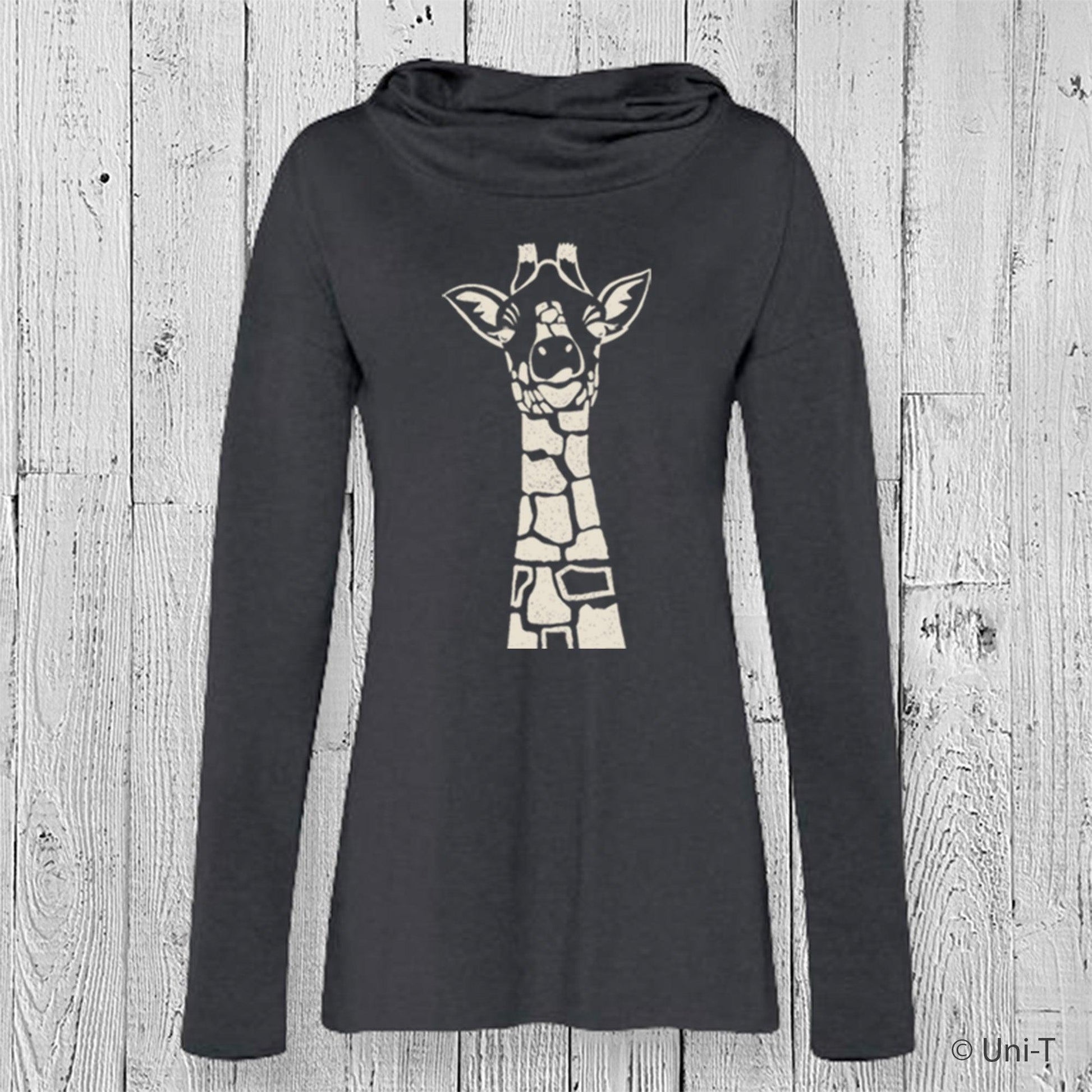 Giraffe Organic Cotton Cowl Neck Yoga Hoodie, Made in USA Uni-T
