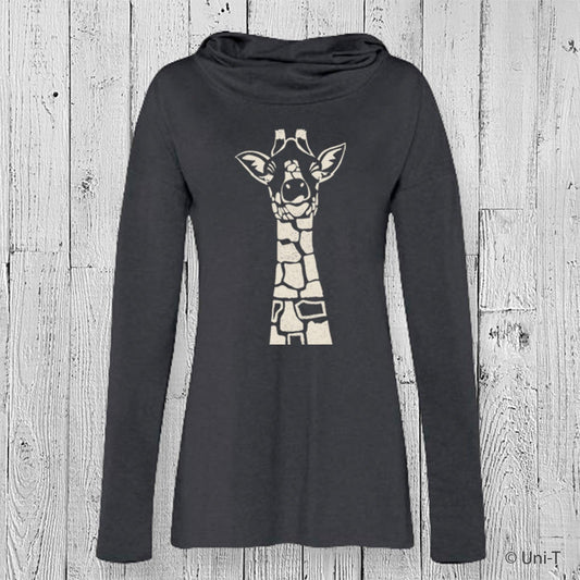 Giraffe Organic Cotton Cowl Neck Yoga Hoodie, Made in USA Uni-T