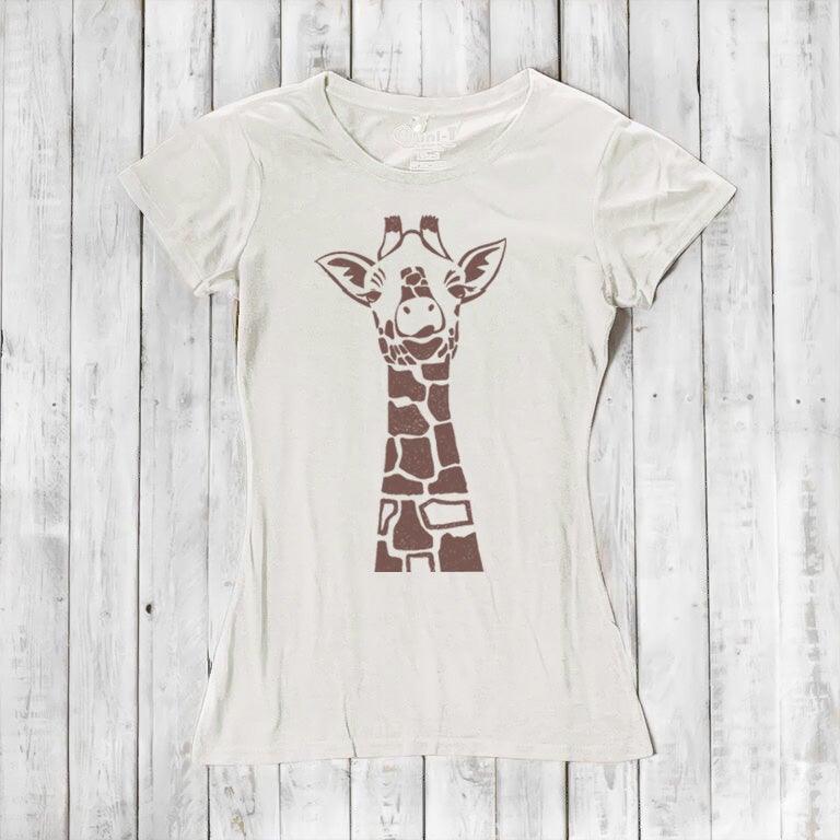 Giraffe Print T-Shirt for Women | Women Bamboo Clothing Ivory / XL