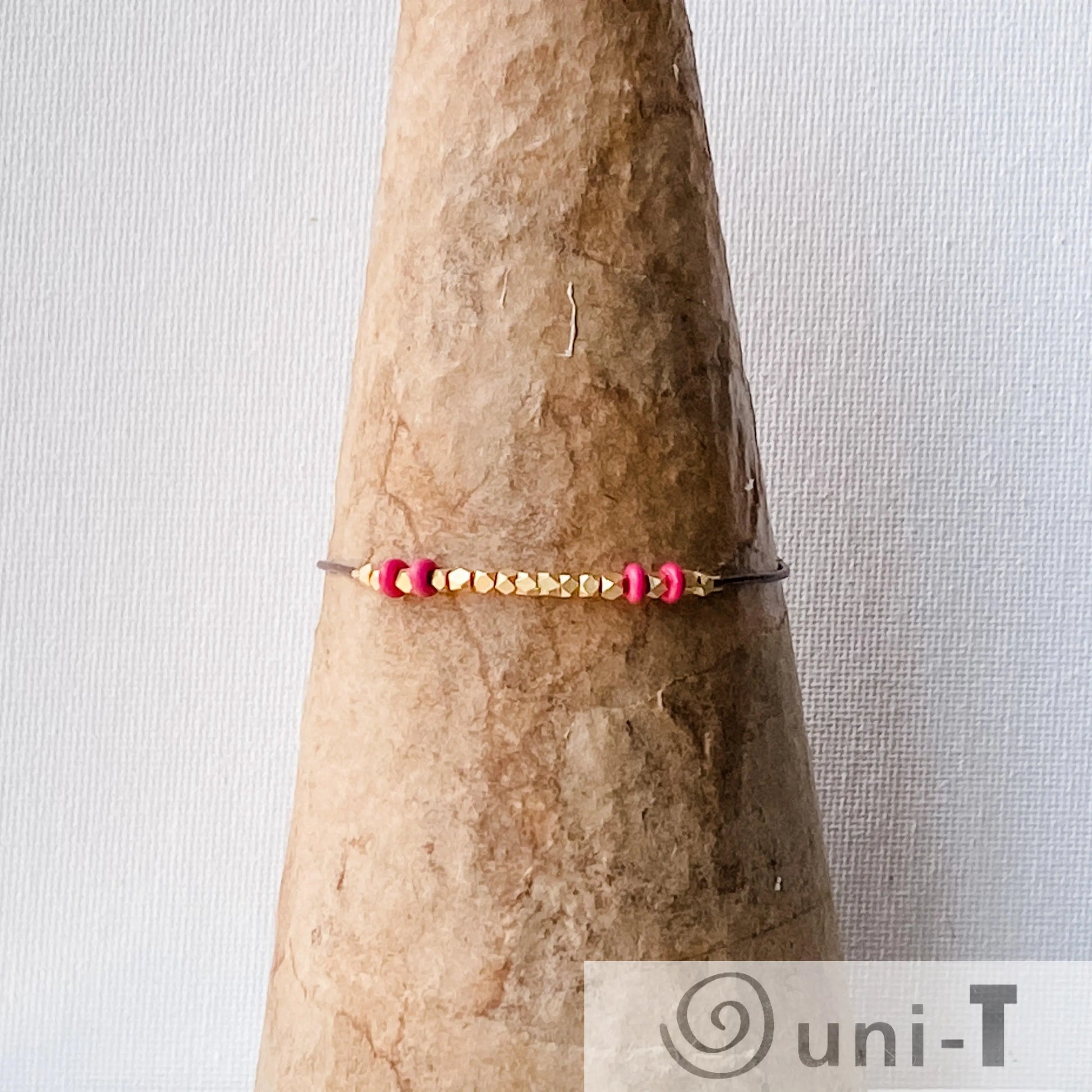 Gold Brads on Tiny Brown Leather Bracelet Janine Gerade